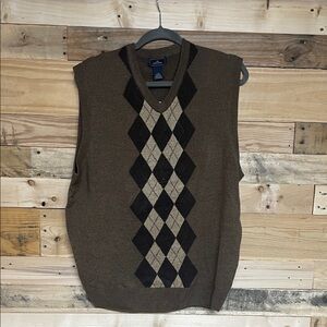 Dockers size Large Brown and Tan Argyle Super Soft V-Neck Sweater Vest